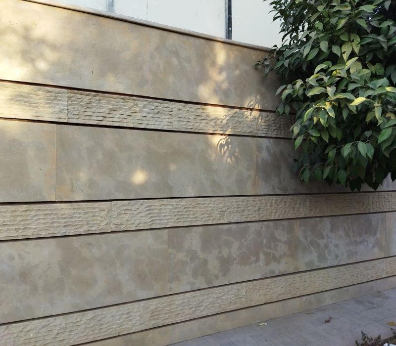 caramel limestone panels privacy wall veneer and cap