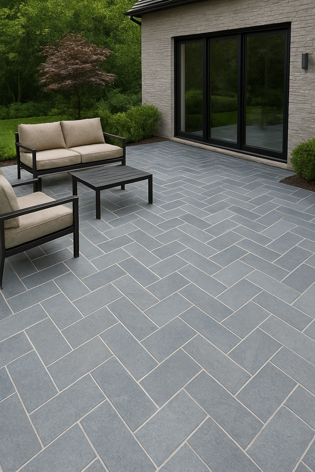 Gray-Limestone-Patio-Herringbone-Pattern-sandblasted.