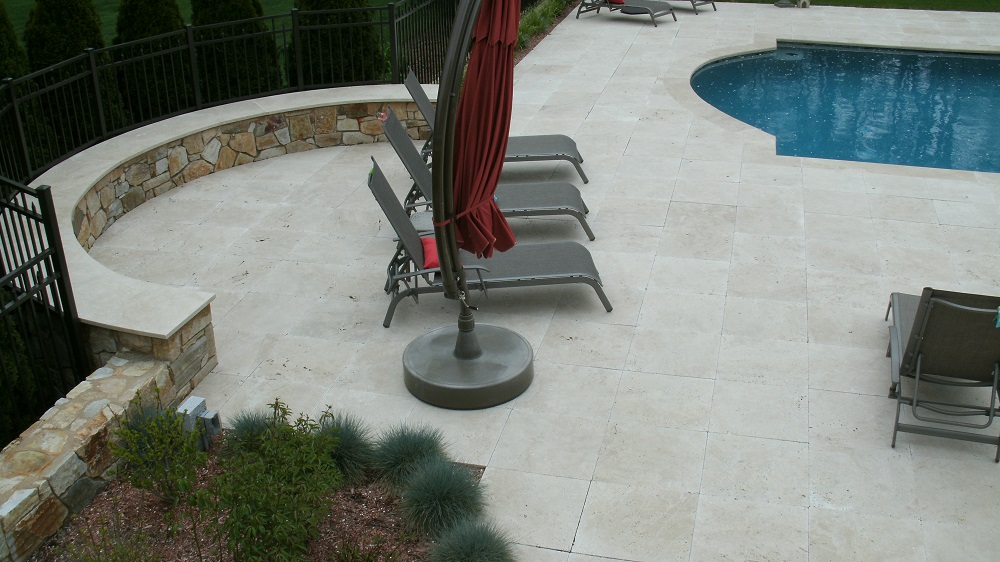 caramel walnut travertine wall caps and pavers