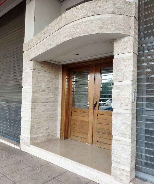 Cream travertine mini split face building facade veneer