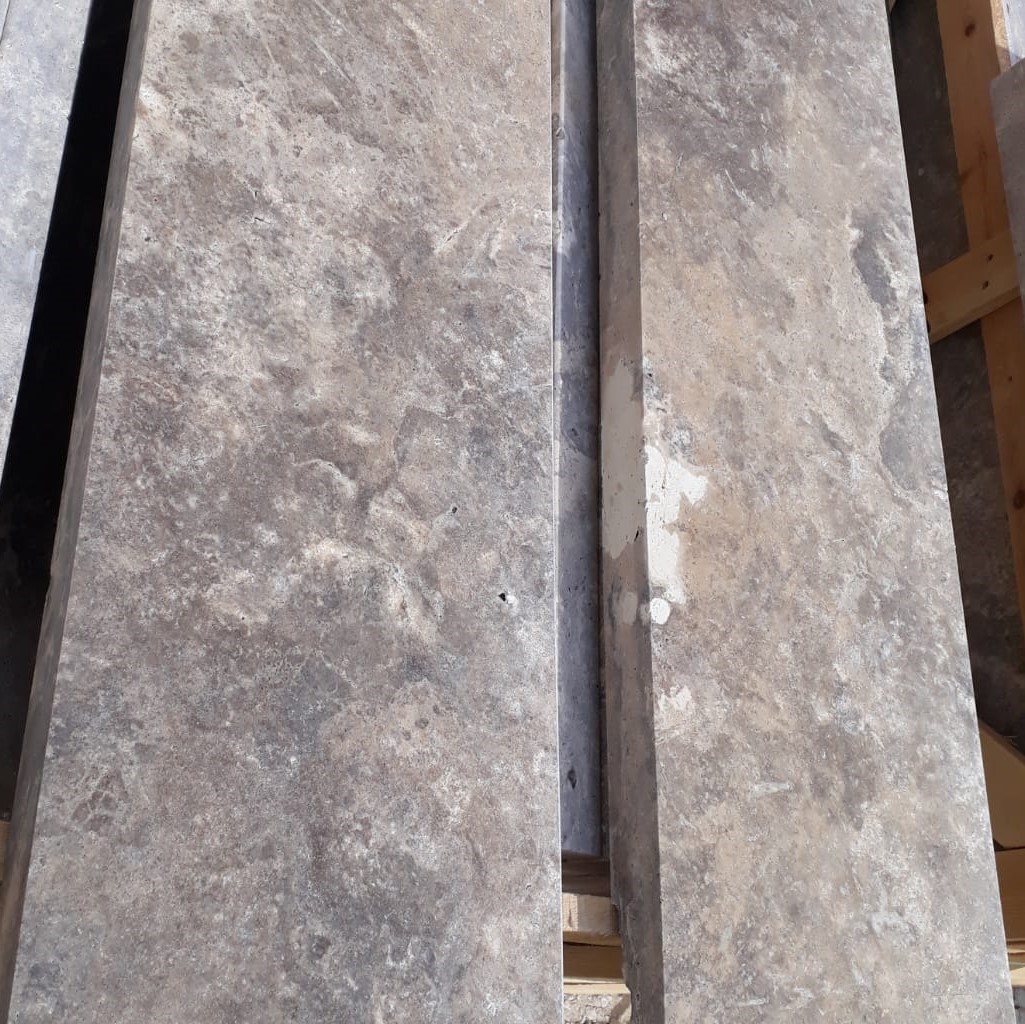 Silver travertine Toadflax selection 12"x48"x2" eased edge coping/treads - mix of silver, grey, cream and beige.  