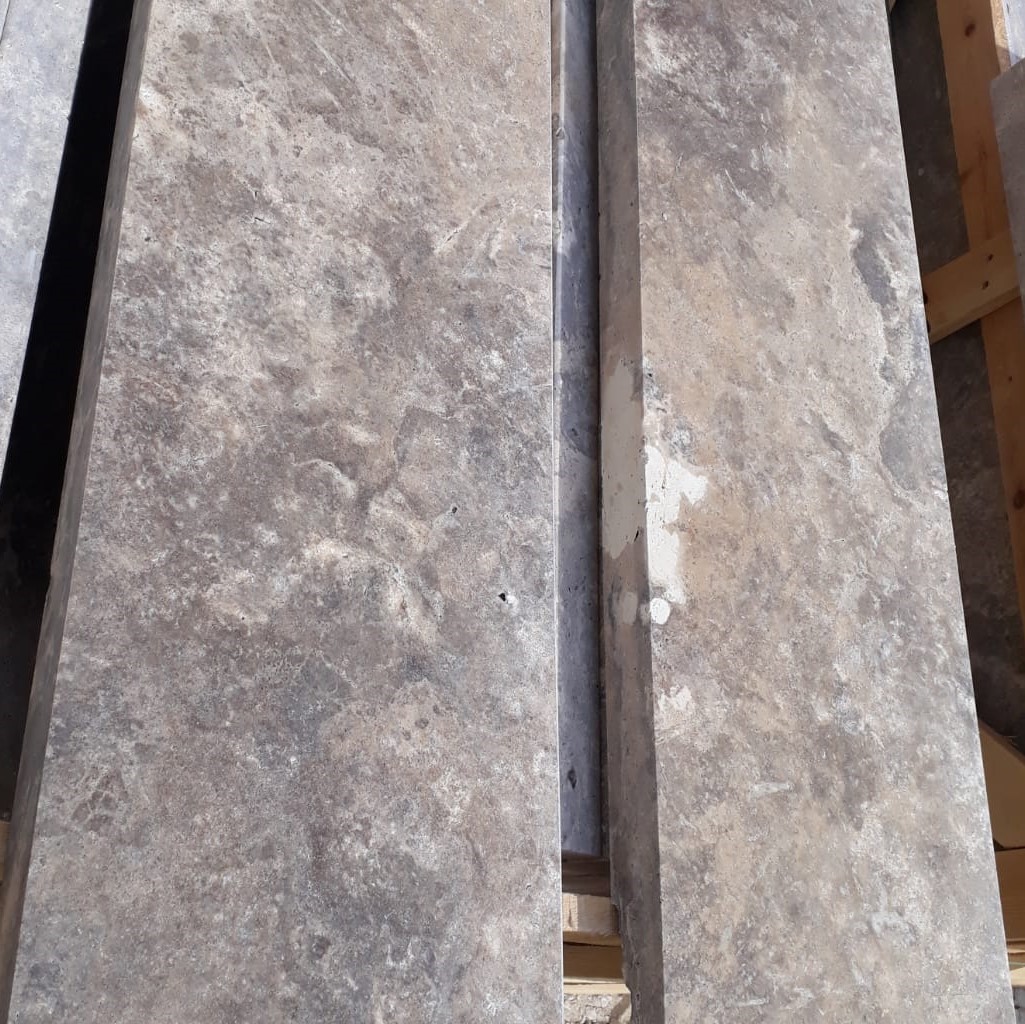 Silver travertine Toadflax selection 12"x48"x2" eased edge coping/treads - mix of silver, grey, cream and beige.