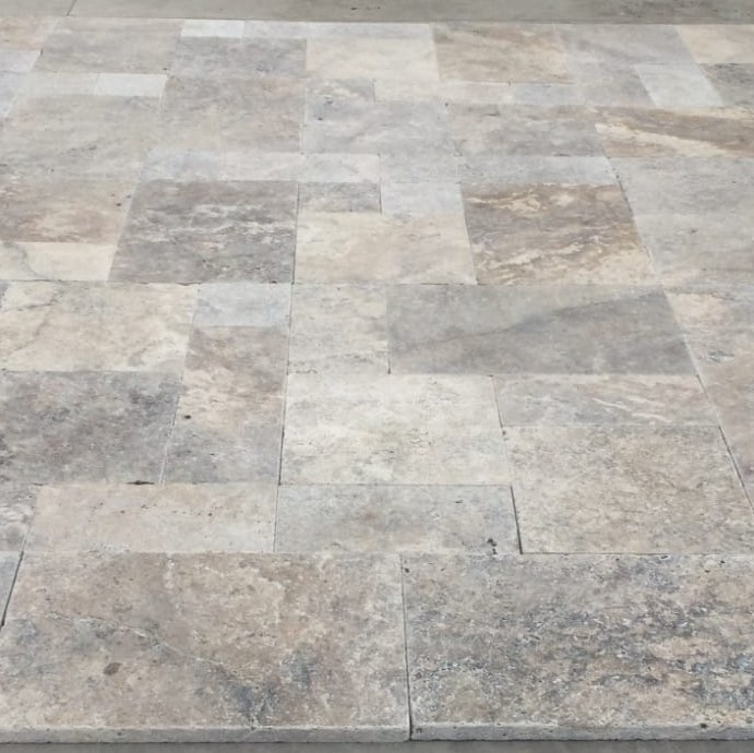 Silver travertine Toadflax selection French Pattern - mix of silver, grey, cream and beige.  