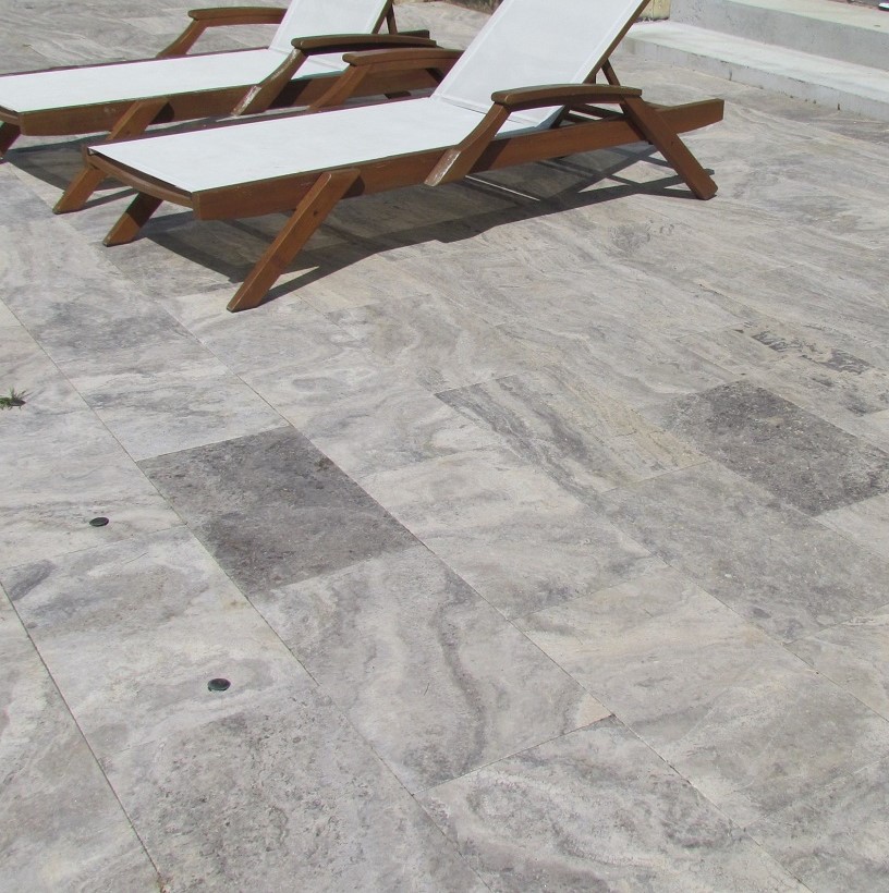 Silver Travertine Toadflax selection 12"x24" pavers and coping