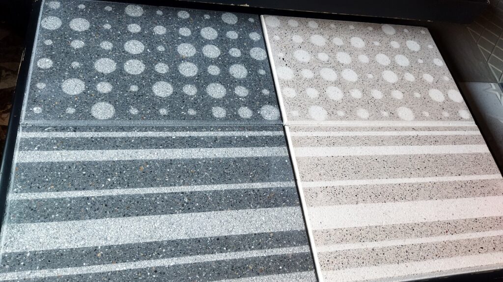Terrazzo grey or beige pavers bubbles-stripes