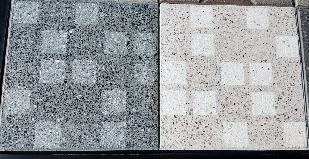 Terrazzo grey or beige tile or pavers - checkerboard pattern