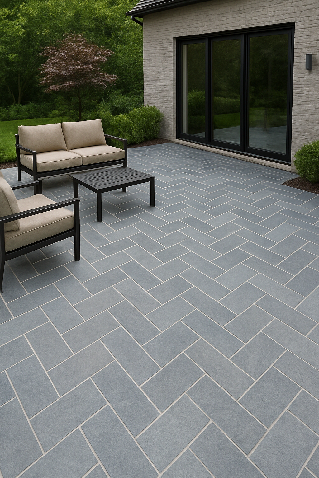 Gray-Limestone-Patio-Herringbone-Pattern-sandblasted.
