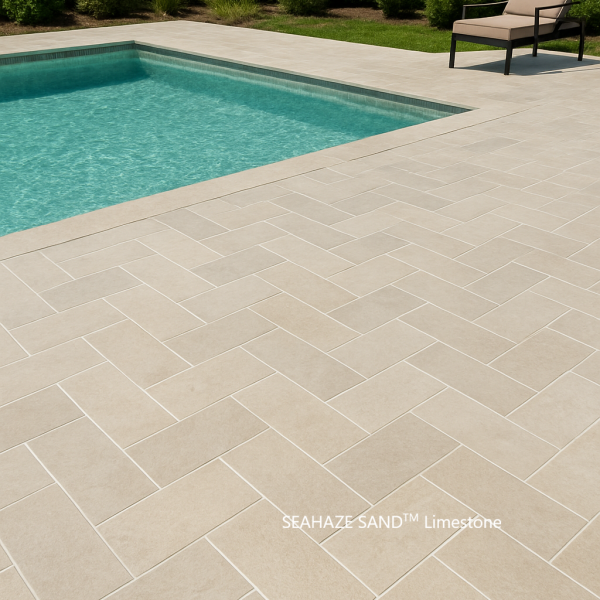 SEAHAZE SAND Limestone (Beige) Herringbone Pattern